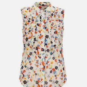 CAbi Tux Ruffle Top 6108 Sleeveless Multicolor Floral Women Size XS - EUC